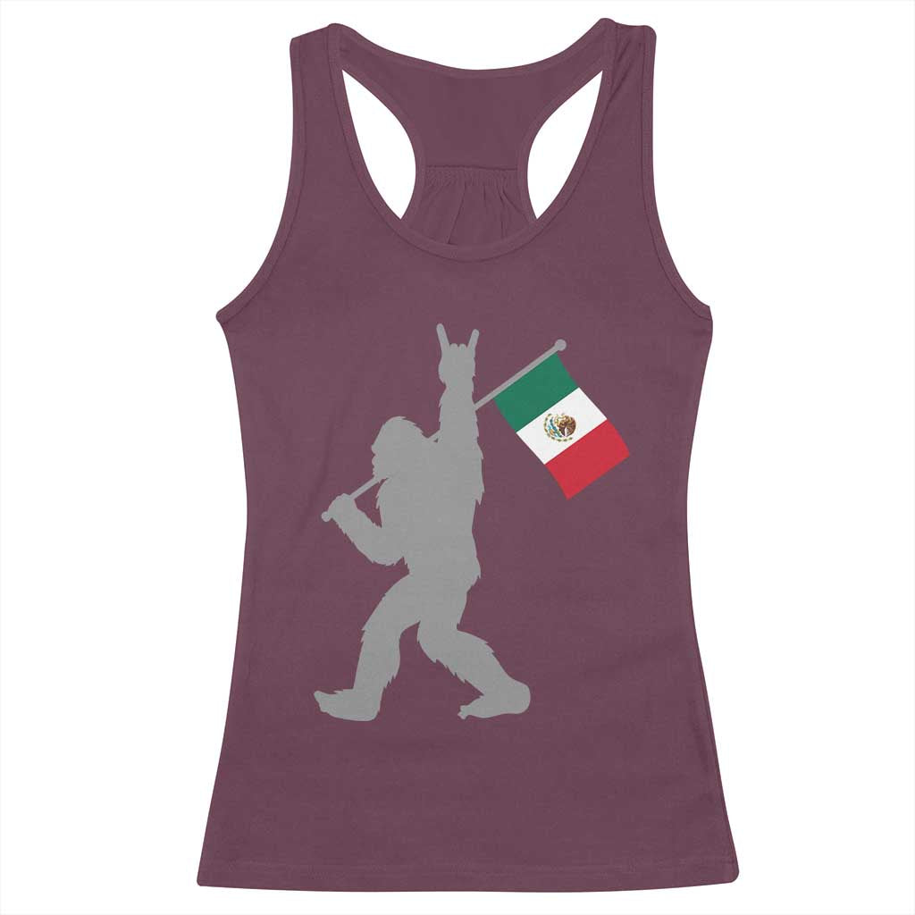 Bigfoot Rock On Hold Mexico Flag Sasquatch Believers Racerback Tank Top TS14 Maroon Print Your Wear