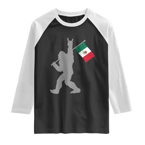 Bigfoot Rock On Hold Mexico Flag Sasquatch Believers Raglan Shirt TS14 Black White Print Your Wear