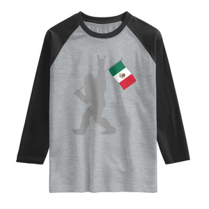 Bigfoot Rock On Hold Mexico Flag Sasquatch Believers Raglan Shirt TS14 Heather Gray Black Print Your Wear
