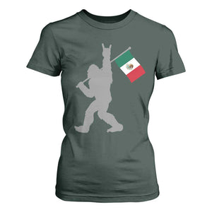 Bigfoot Rock On Hold Mexico Flag Sasquatch Believers T Shirt For Women TS14 Dark Forest Green Print Your Wear