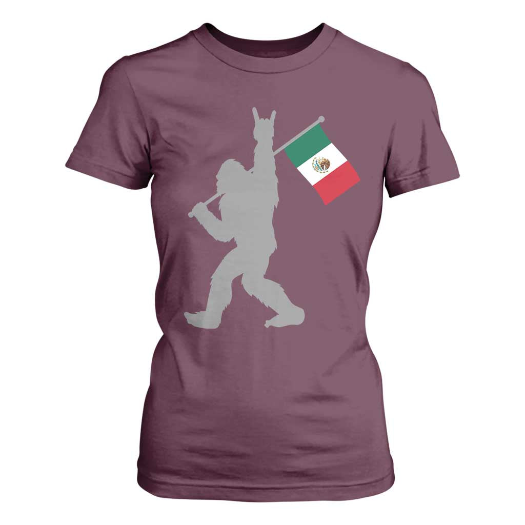 Bigfoot Rock On Hold Mexico Flag Sasquatch Believers T Shirt For Women TS14 Maroon Print Your Wear