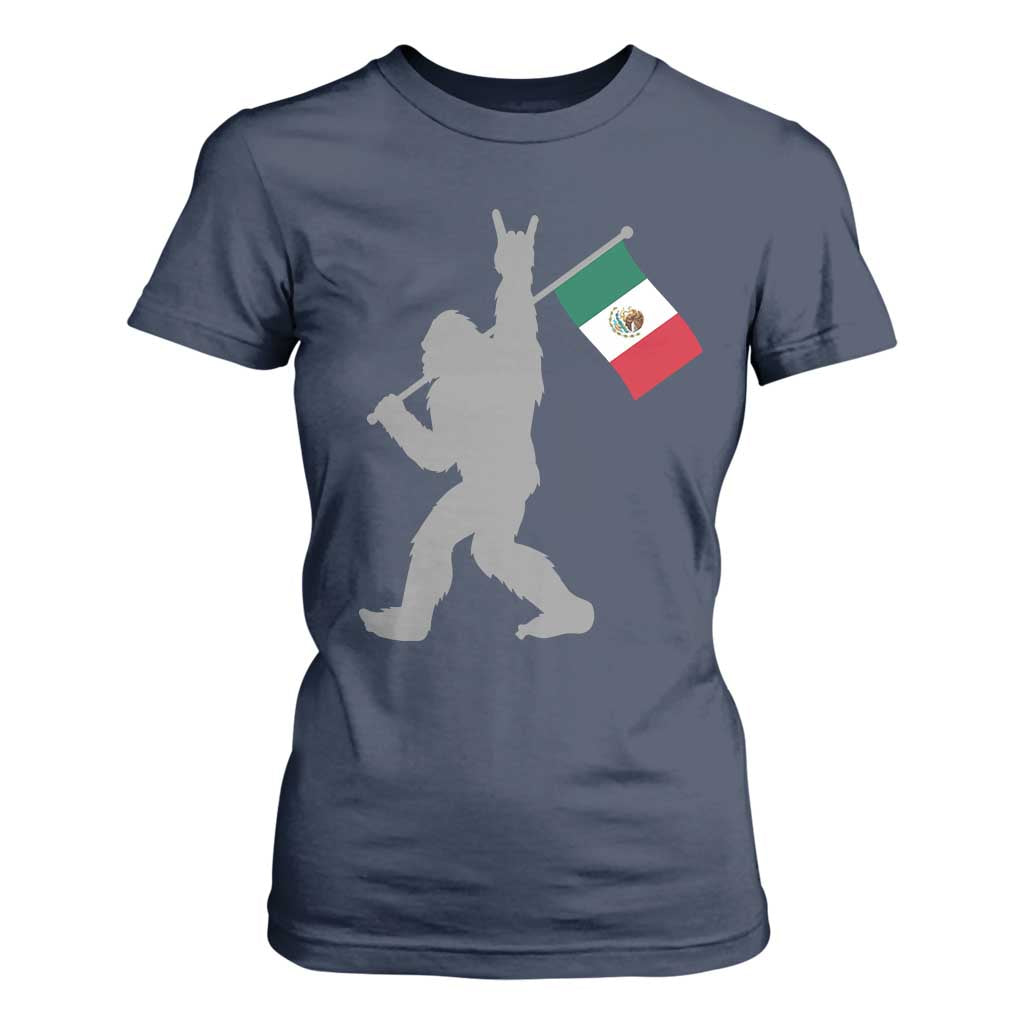 Bigfoot Rock On Hold Mexico Flag Sasquatch Believers T Shirt For Women TS14 Navy Print Your Wear