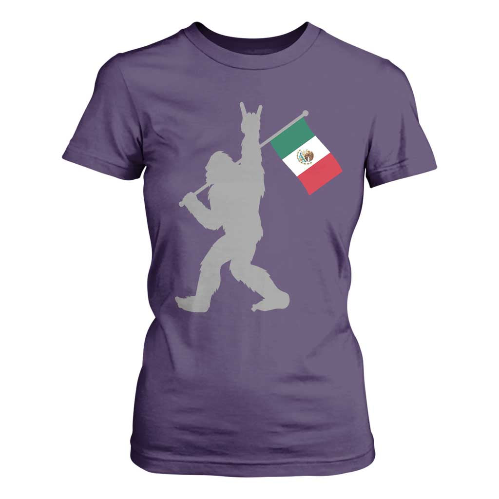 Bigfoot Rock On Hold Mexico Flag Sasquatch Believers T Shirt For Women TS14 Purple Print Your Wear