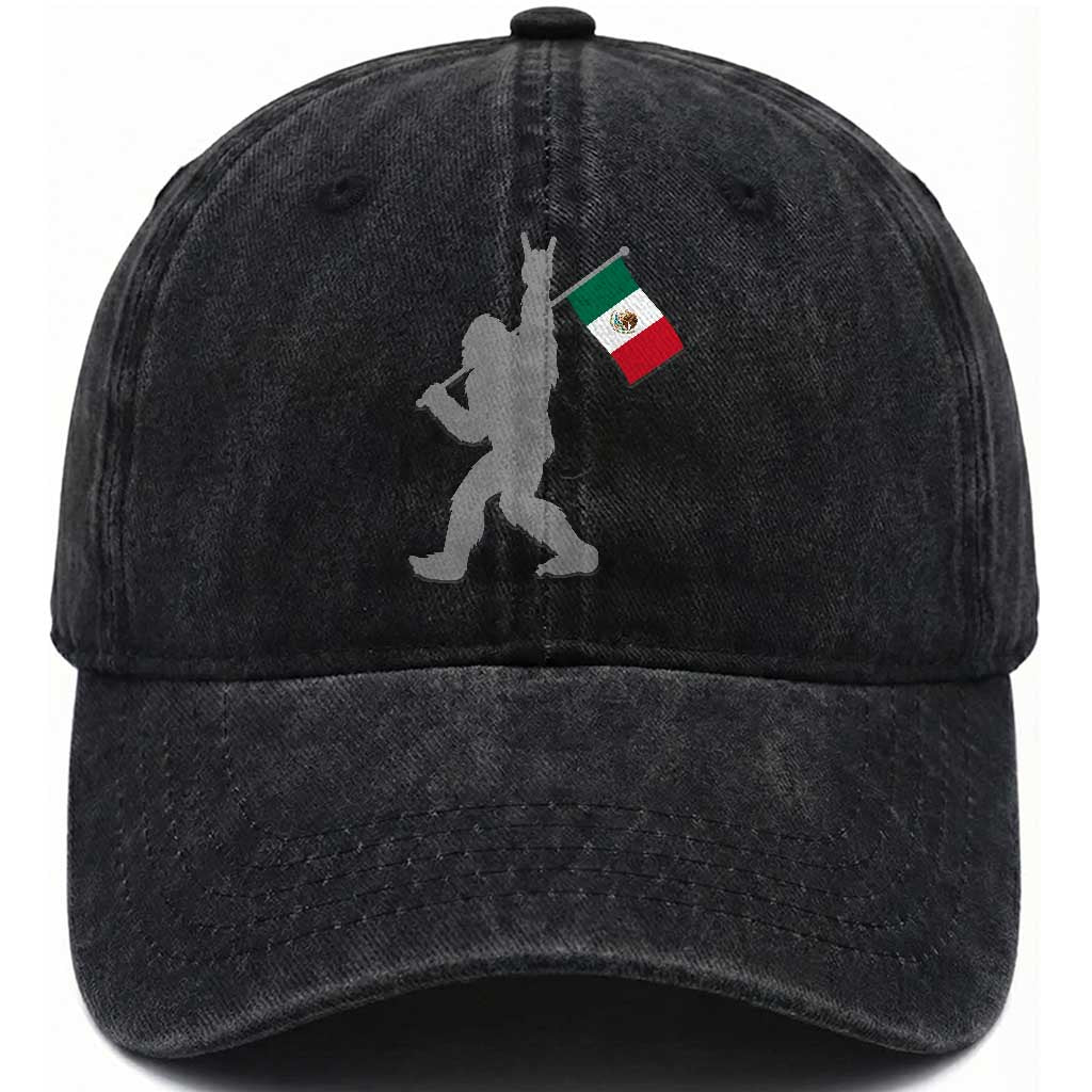 Bigfoot Rock On Hold Mexico Flag Sasquatch Believers Washed Cotton Baseball Cap TS14 Print Your Wear