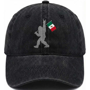 Bigfoot Rock On Hold Mexico Flag Sasquatch Believers Washed Cotton Baseball Cap TS14 Print Your Wear