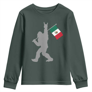 Bigfoot Rock On Hold Mexico Flag Sasquatch Believers Youth Sweatshirt TS14 Dark Forest Green Print Your Wear