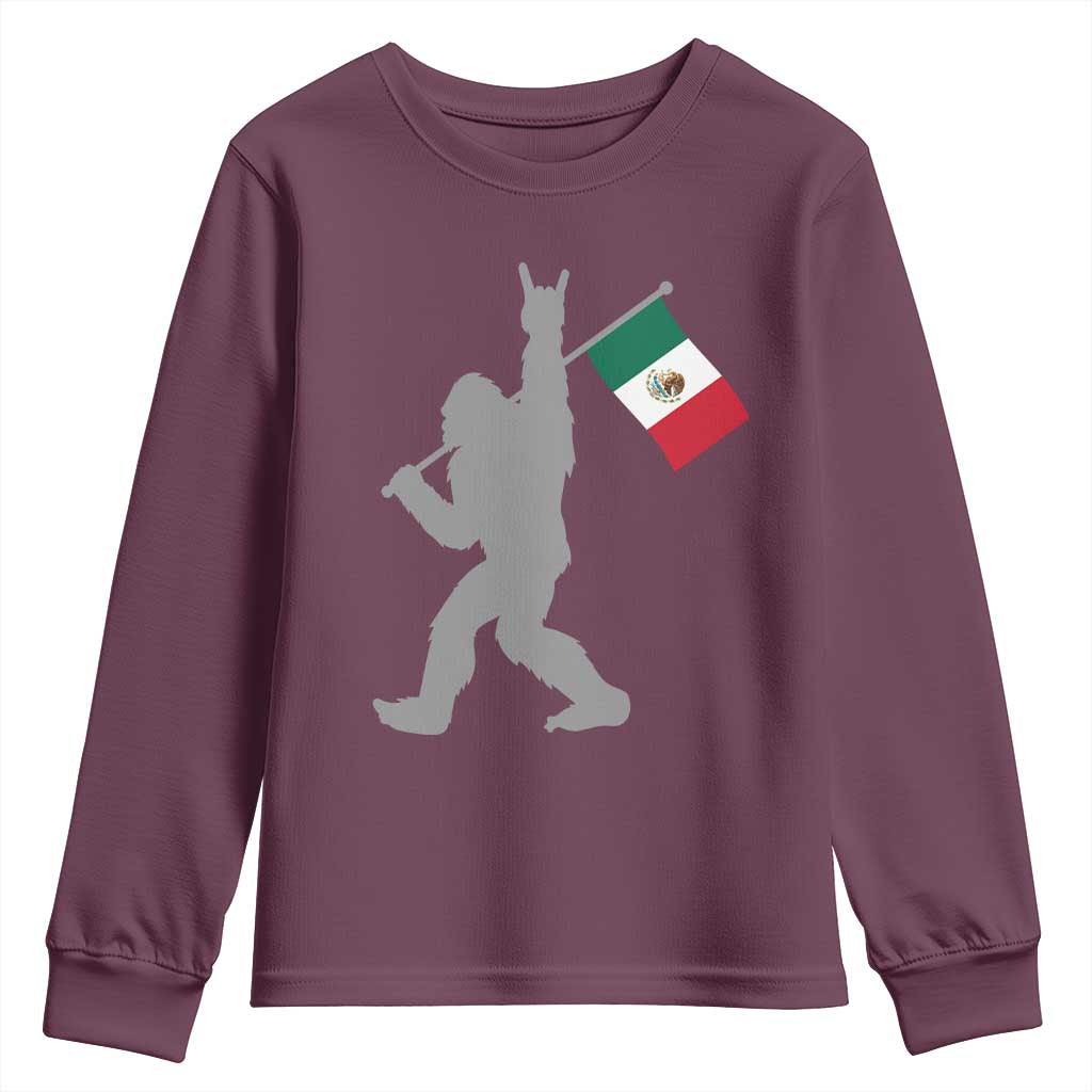 Bigfoot Rock On Hold Mexico Flag Sasquatch Believers Youth Sweatshirt TS14 Maroon Print Your Wear