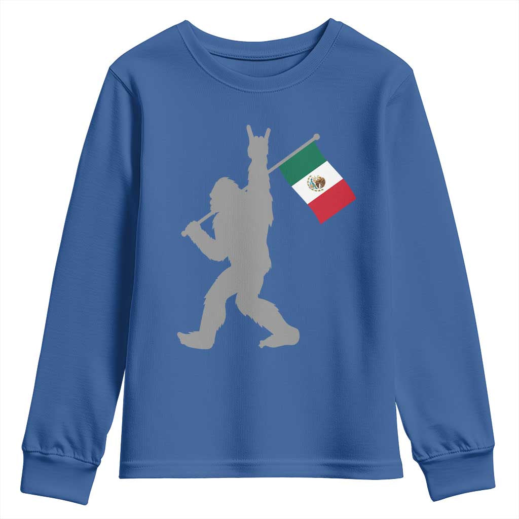 Bigfoot Rock On Hold Mexico Flag Sasquatch Believers Youth Sweatshirt TS14 Royal Blue Print Your Wear