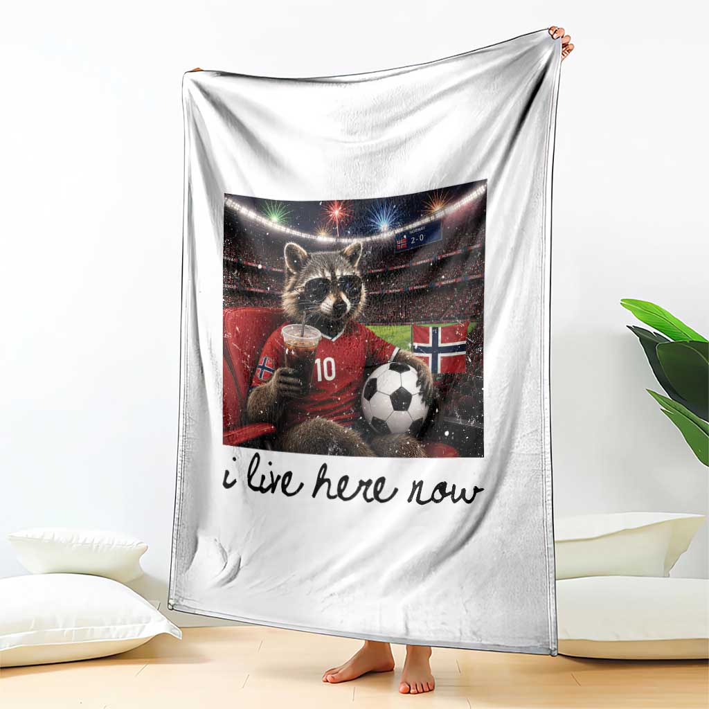 Norway Soccer Football Fan Norge Norwegian Flag Throw Blanket Funny Raccoon I Live Here Now TS14 Print Your Wear