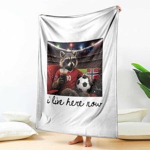 Norway Soccer Football Fan Norge Norwegian Flag Throw Blanket Funny Raccoon I Live Here Now TS14 Print Your Wear