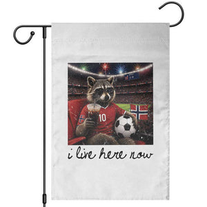 Norway Soccer Football Fan Norge Norwegian Flag Garden Flag Funny Raccoon I Live Here Now TS14 White Print Your Wear