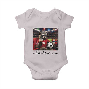 Norway Soccer Football Fan Norge Norwegian Flag Baby Onesie Funny Raccoon I Live Here Now TS14 Ice Gray Print Your Wear