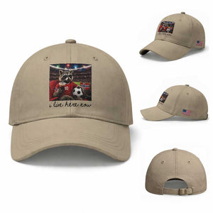 Norway Soccer Football Fan Norge Norwegian Flag Baseball Cap Funny Raccoon I Live Here Now TS14 Baseball Cap Universal Fit Khaki Print Your Wear