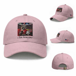 Norway Soccer Football Fan Norge Norwegian Flag Baseball Cap Funny Raccoon I Live Here Now TS14 Baseball Cap Universal Fit Light Pink Print Your Wear