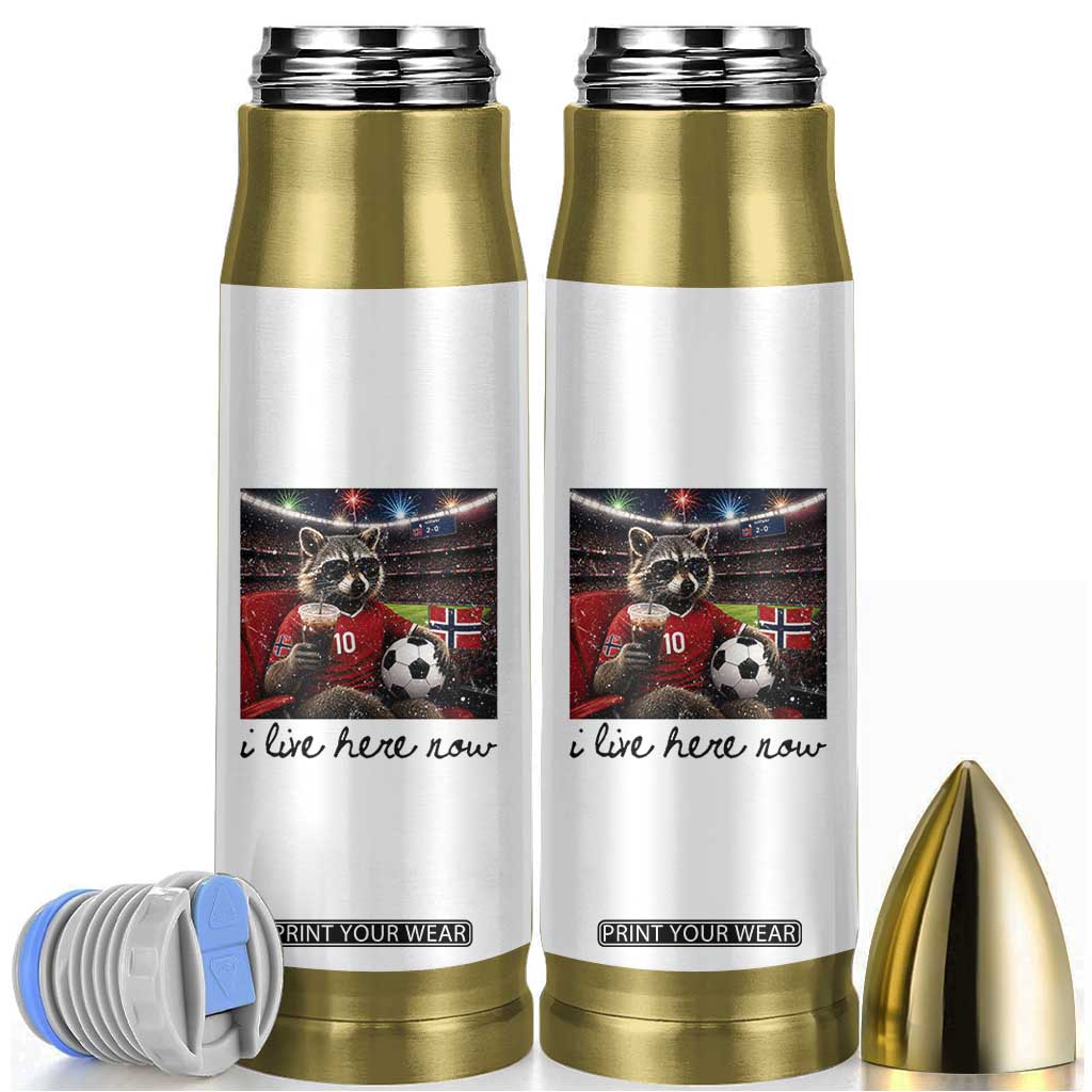 Norway Soccer Football Fan Norge Norwegian Flag Bullet Tumbler Funny Raccoon I Live Here Now TS14 White Print Your Wear