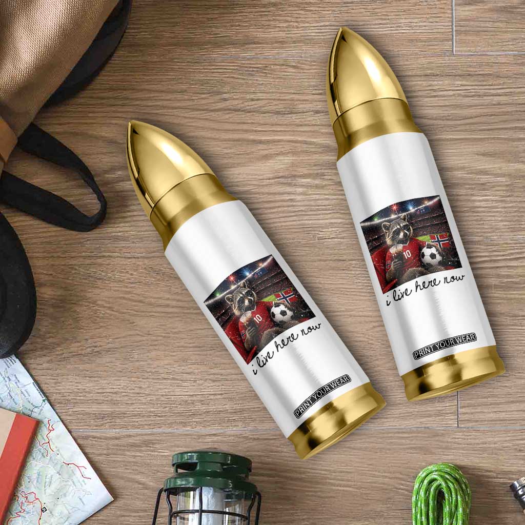 Norway Soccer Football Fan Norge Norwegian Flag Bullet Tumbler Funny Raccoon I Live Here Now TS14 Print Your Wear