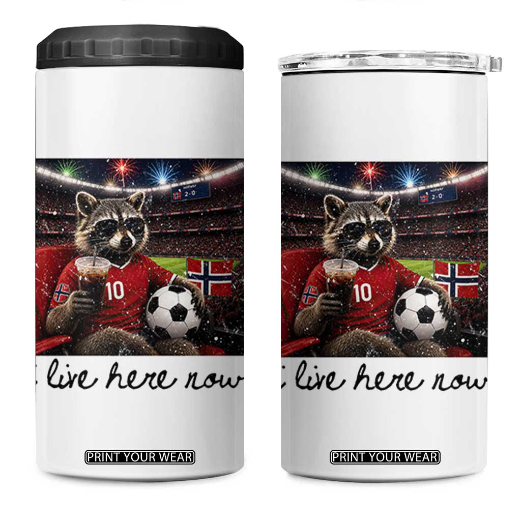 Norway Soccer Football Fan Norge Norwegian Flag 4 in 1 Can Cooler Tumbler Funny Raccoon I Live Here Now TS14 One Size: 16 oz White Print Your Wear