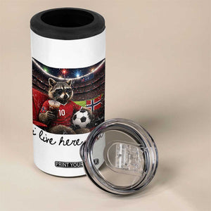 Norway Soccer Football Fan Norge Norwegian Flag 4 in 1 Can Cooler Tumbler Funny Raccoon I Live Here Now TS14 Print Your Wear