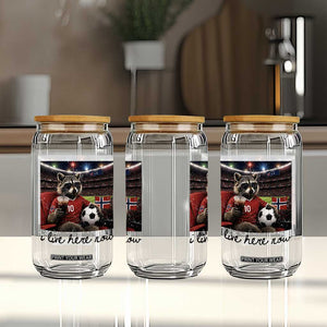 Norway Soccer Football Fan Norge Norwegian Flag Glass Can Funny Raccoon I Live Here Now TS14 Print Your Wear