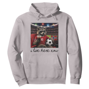 Norway Soccer Football Fan Norge Norwegian Flag Hoodie Funny Raccoon I Live Here Now TS14 S Ice Gray Print Your Wear