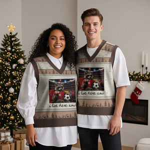 Norway Soccer Football Fan Norge Norwegian Flag V-Neck Knit Sweater Vest Funny Raccoon I Live Here Now TS14 Mocha Mousse Print Your Wear
