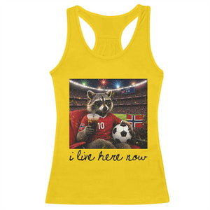 Norway Soccer Football Fan Norge Norwegian Flag Racerback Tank Top Funny Raccoon I Live Here Now TS14 Daisy Print Your Wear