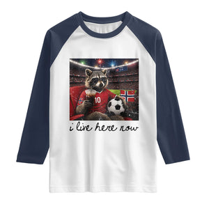 Norway Soccer Football Fan Norge Norwegian Flag Raglan Shirt Funny Raccoon I Live Here Now TS14 XS White Navy Print Your Wear