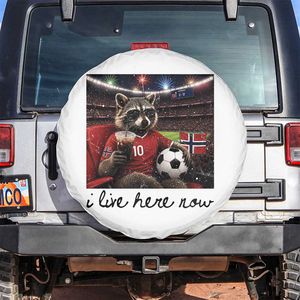 Norway Soccer Football Fan Norge Norwegian Flag Spare Tire Cover Funny Raccoon I Live Here Now TS14 No hole White Print Your Wear