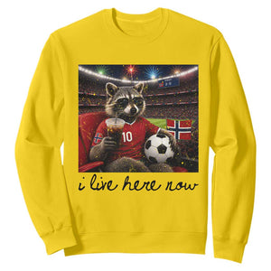 Norway Soccer Football Fan Norge Norwegian Flag Sweatshirt Funny Raccoon I Live Here Now TS14 Daisy Print Your Wear