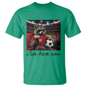 Norway Soccer Football Fan Norge Norwegian Flag T Shirt Funny Raccoon I Live Here Now TS14 Irish Green Print Your Wear