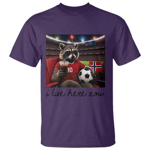 Norway Soccer Football Fan Norge Norwegian Flag T Shirt Funny Raccoon I Live Here Now TS14 Purple Print Your Wear