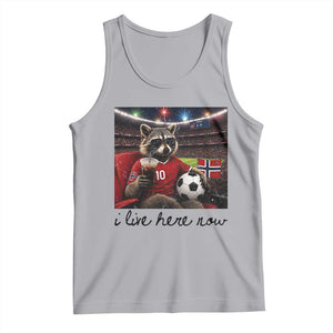 Norway Soccer Football Fan Norge Norwegian Flag Tank Top Funny Raccoon I Live Here Now TS14 Athletic Heather Print Your Wear