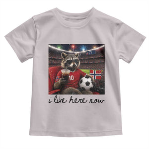 Norway Soccer Football Fan Norge Norwegian Flag Toddler T Shirt Funny Raccoon I Live Here Now TS14 Ice Gray Print Your Wear