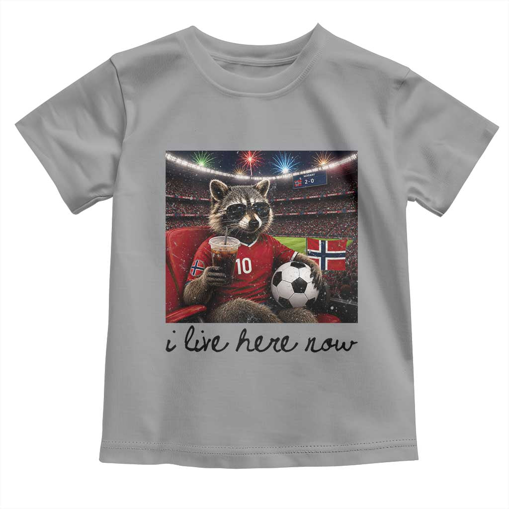 Norway Soccer Football Fan Norge Norwegian Flag Toddler T Shirt Funny Raccoon I Live Here Now TS14 Sport Gray Print Your Wear