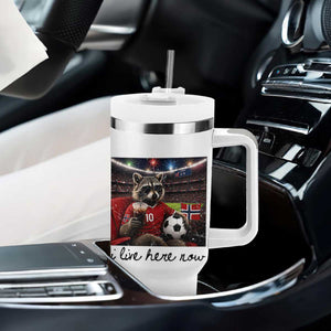 Norway Soccer Football Fan Norge Norwegian Flag Tumbler With Handle Funny Raccoon I Live Here Now TS14 Print Your Wear