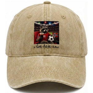 Norway Soccer Football Fan Norge Norwegian Flag Washed Cotton Baseball Cap Funny Raccoon I Live Here Now TS14 Print Your Wear