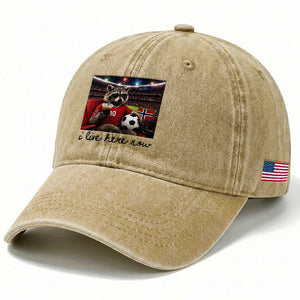Norway Soccer Football Fan Norge Norwegian Flag Washed Cotton Baseball Cap Funny Raccoon I Live Here Now TS14 Print Your Wear