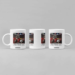 Norway Soccer Football Fan Norge Norwegian Flag Coffee Mug Funny Raccoon I Live Here Now TS14 Print Your Wear