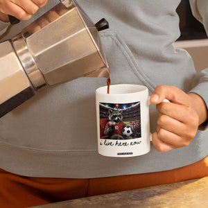 Norway Soccer Football Fan Norge Norwegian Flag Coffee Mug Funny Raccoon I Live Here Now TS14 Print Your Wear