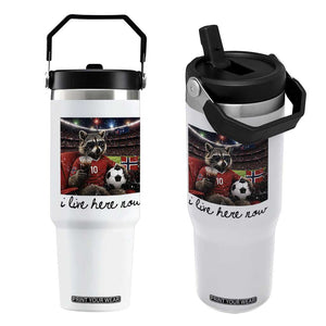 Norway Soccer Football Fan Norge Norwegian Flag Flip Straw Tumbler Funny Raccoon I Live Here Now TS14 One Size: 30 oz White Print Your Wear