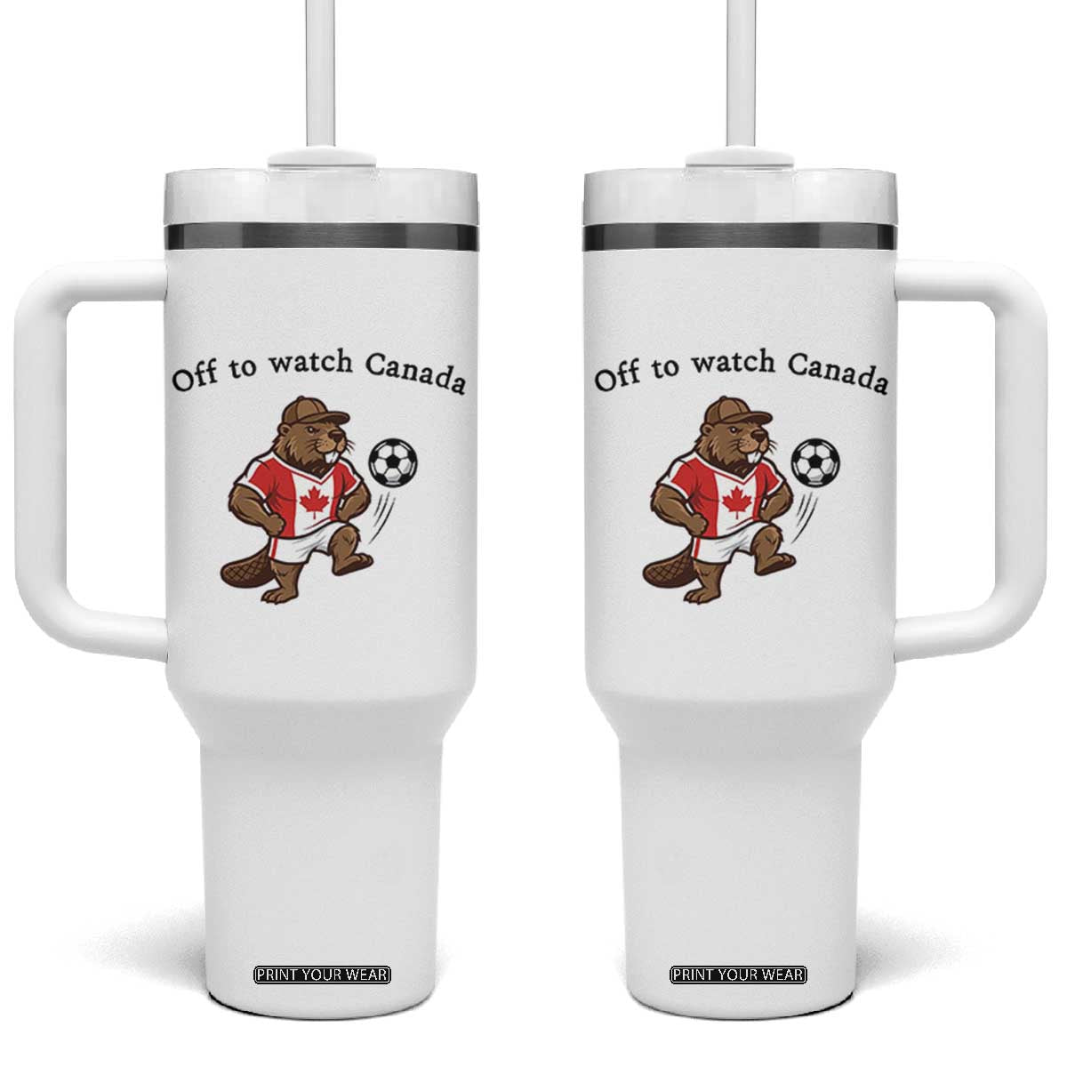 Off to Watch Canada Tumbler With Handle Patriotic Canadian Beaver Football Fan Gift