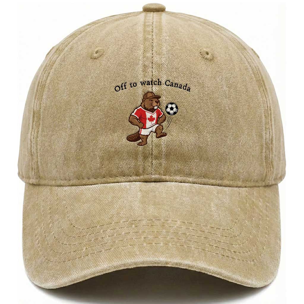 Off to Watch Fioty Washed Cotton Baseball Cap Patriotic Canadian Beaver Football Soccer Fan Gift