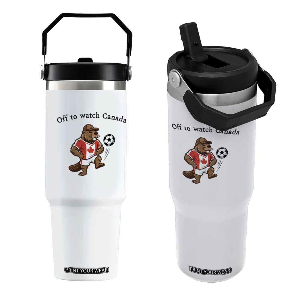 Off to Watch Canada Flip Straw Tumbler Patriotic Canadian Beaver Football Fan Gift