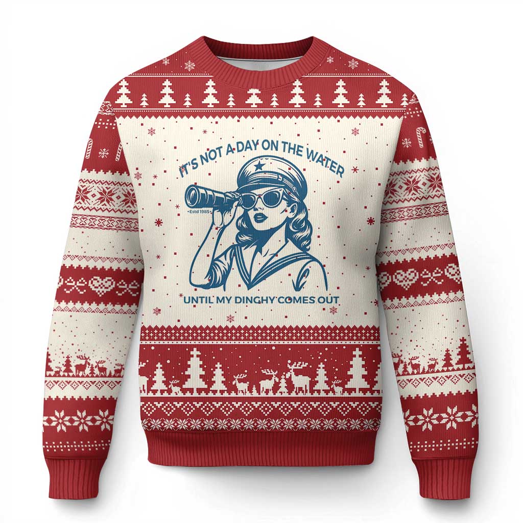 Funny Boat Captain Girl Ugly Christmas Sweater It Is Not A Day On The Lake Until My Dinghy Comes Out TS14 Beige Red Print Your Wear