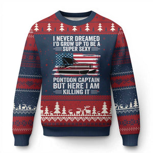Funny Pontoon Captain Ugly Christmas Sweater I Never Dreamed I Would Grow Up To Be Super Sexy TS14 Navy Red Print Your Wear