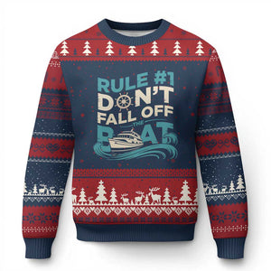 Funny Cruise Ship Ugly Christmas Sweater Rule Number One Do Not Fall Off The Boat TS14 Navy Red Print Your Wear