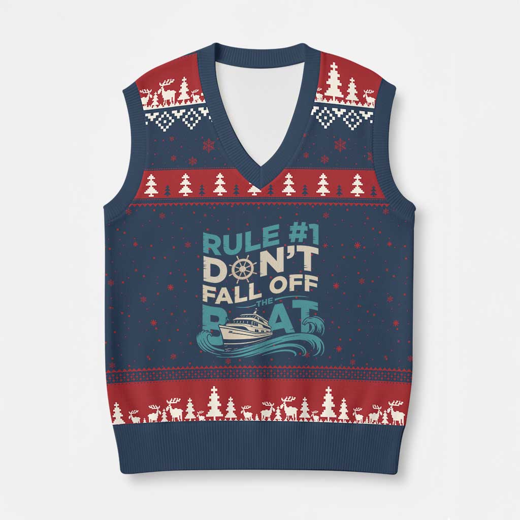 Funny Cruise Ship V-Neck Knit Sweater Vest Rule Number One Do Not Fall Off The Boat TS14 Navy Red Print Your Wear