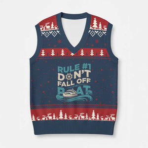Funny Cruise Ship V-Neck Knit Sweater Vest Rule Number One Do Not Fall Off The Boat TS14 Navy Red Print Your Wear