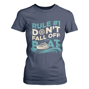 Funny Cruise Ship T Shirt For Women Rule Number One Do Not Fall Off The Boat TS14 Navy Print Your Wear