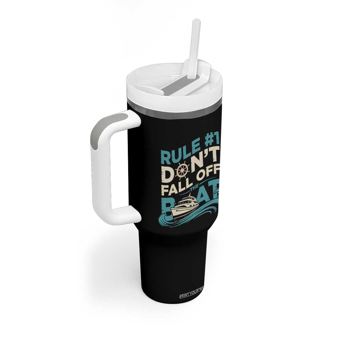 Funny Cruise Ship Tumbler With Handle Rule Number One Do Not Fall Off The Boat TS14 Print Your Wear